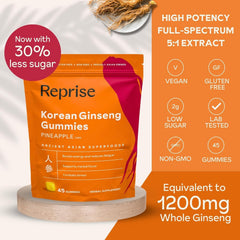 Reprise Ginseng Gummies pineapple close-up shows natural flavor and easy energy