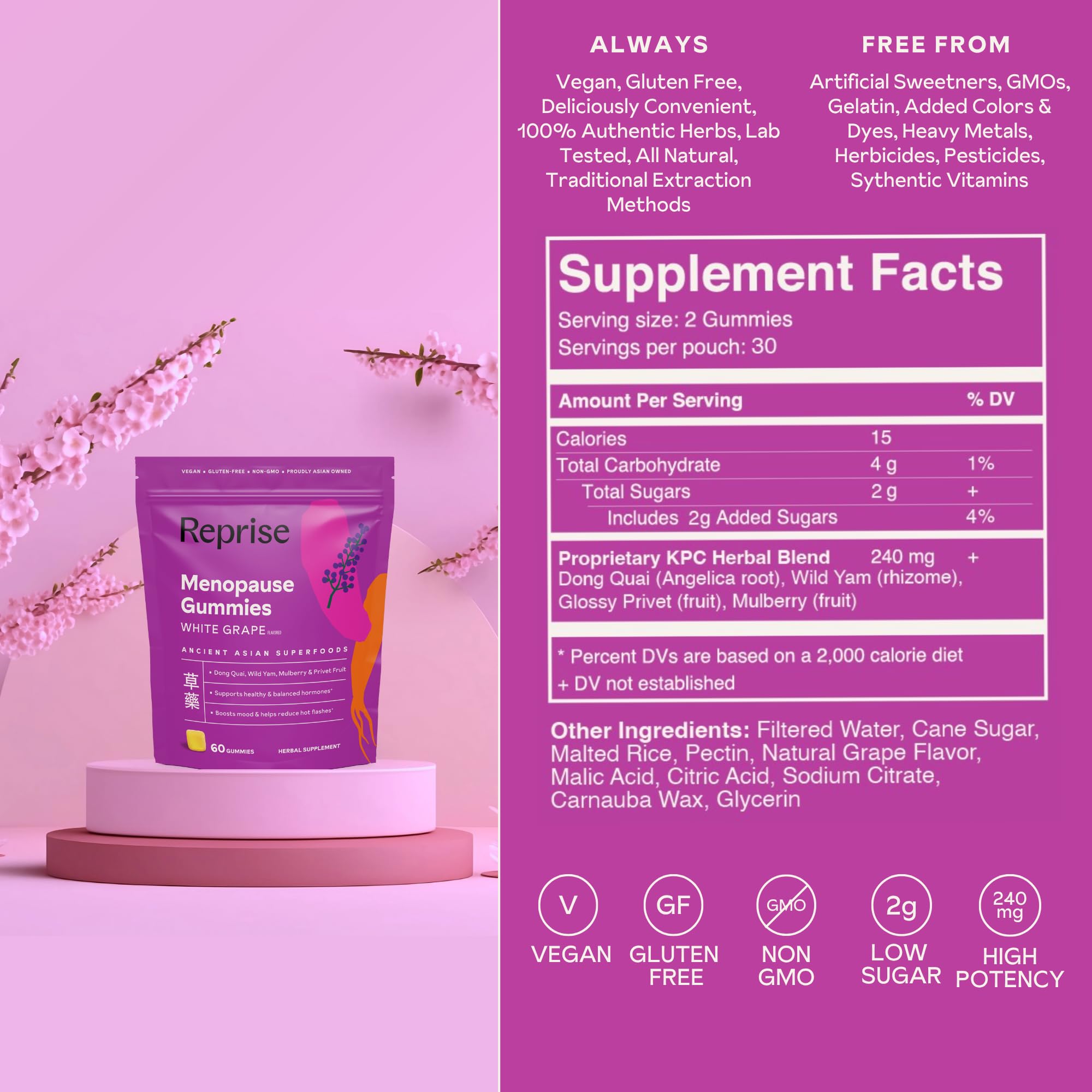 Reprise Menopause Gummies gummy closeup shows fruity texture and enjoyable chew.