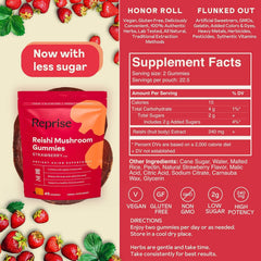 Reprise Reishi gummies vegan and gluten-free iconography communicates a plant-based lifestyle.