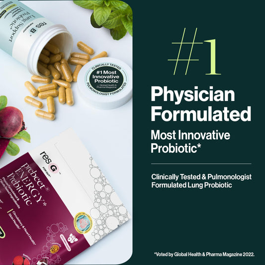 ResBiotic resB capsules close-up highlighting probiotic blend for respiratory support