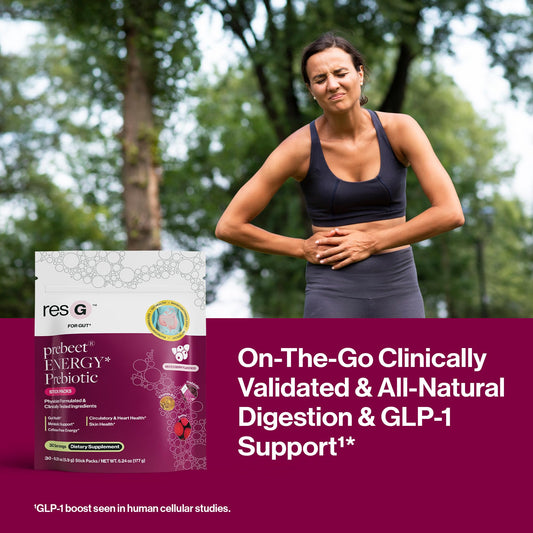 ResBiotic resG prebeet GLP-1 support sticks for travel-friendly gut health.