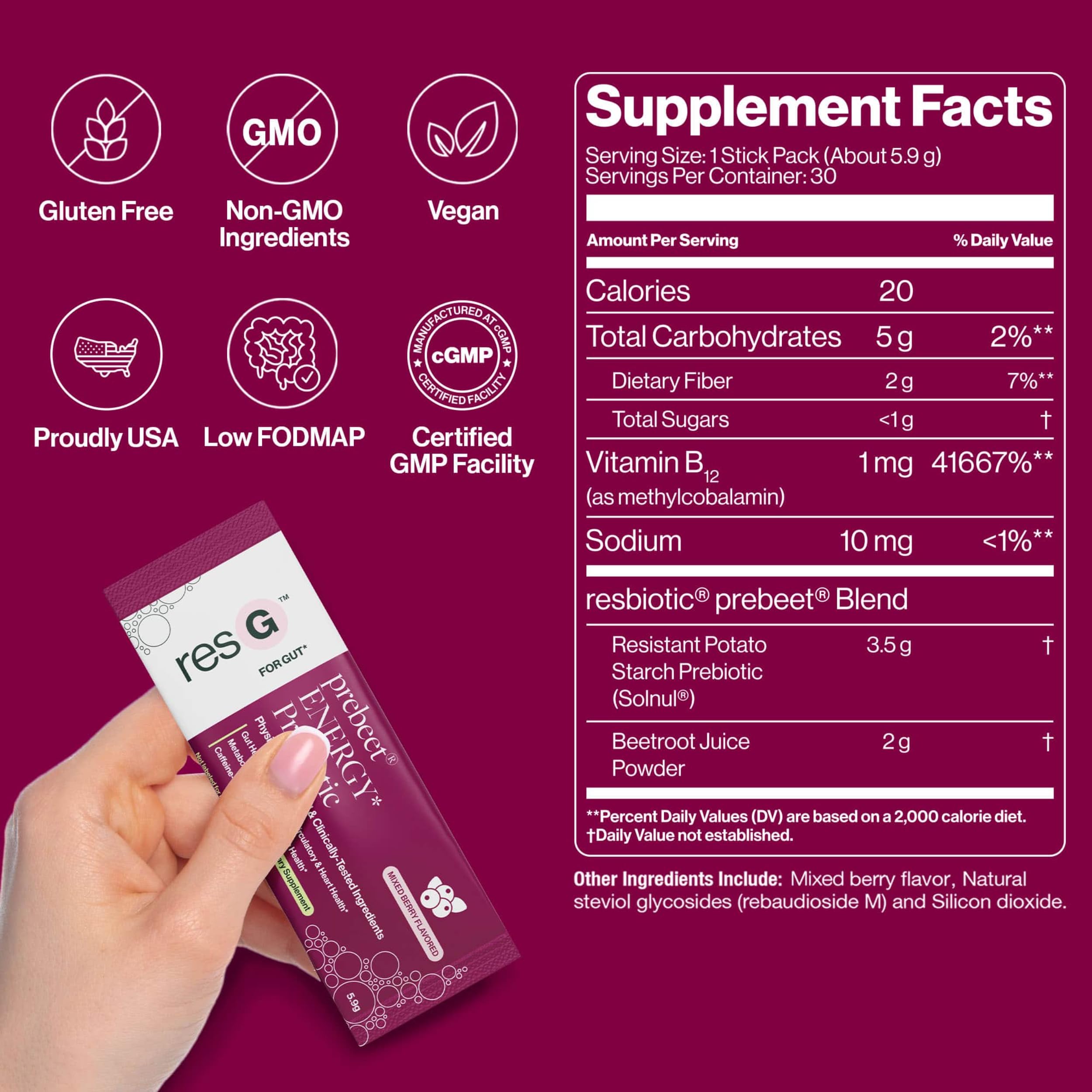 ResBiotic resG prebeet on-the-go drink for energy without caffeine or sugar.