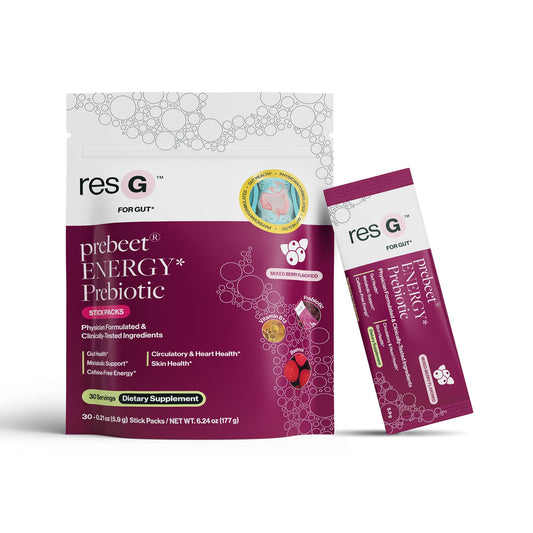 ResBiotic resG prebeet stick packs for on-the-go digestion support and easy mixing.