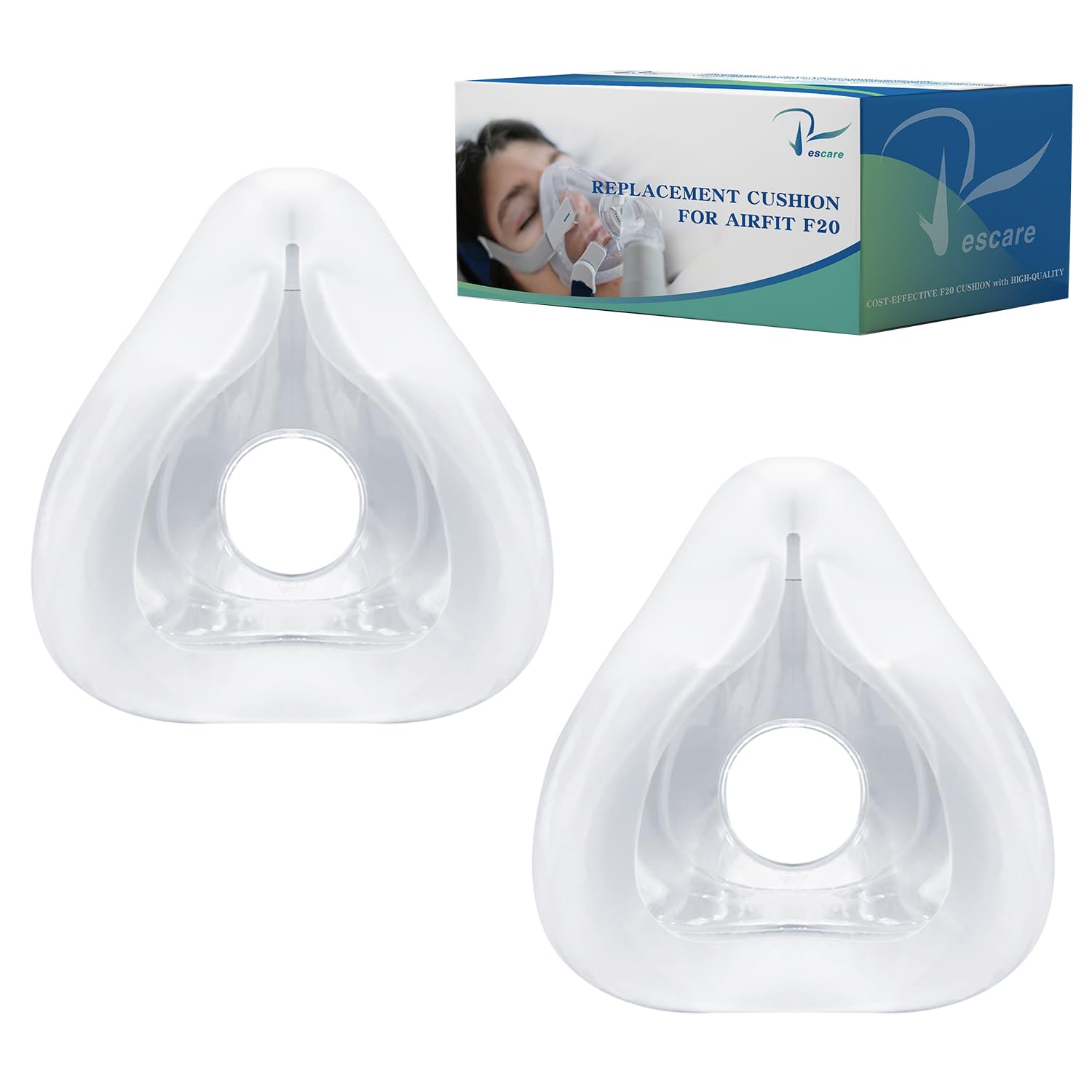 Rescare Airfit F20 replacement cushion small pack showing easy replacement option