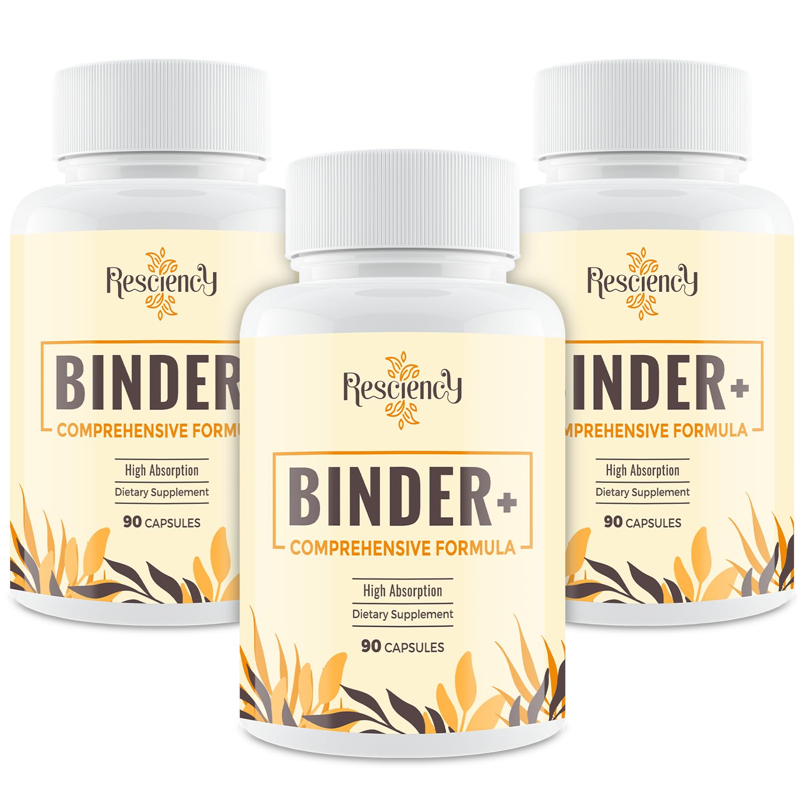 Resciency Detox Binder bottle closeup showcases capsules for everyday wellness.