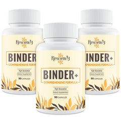 Resciency Detox Binder bottle closeup showcases capsules for everyday wellness.