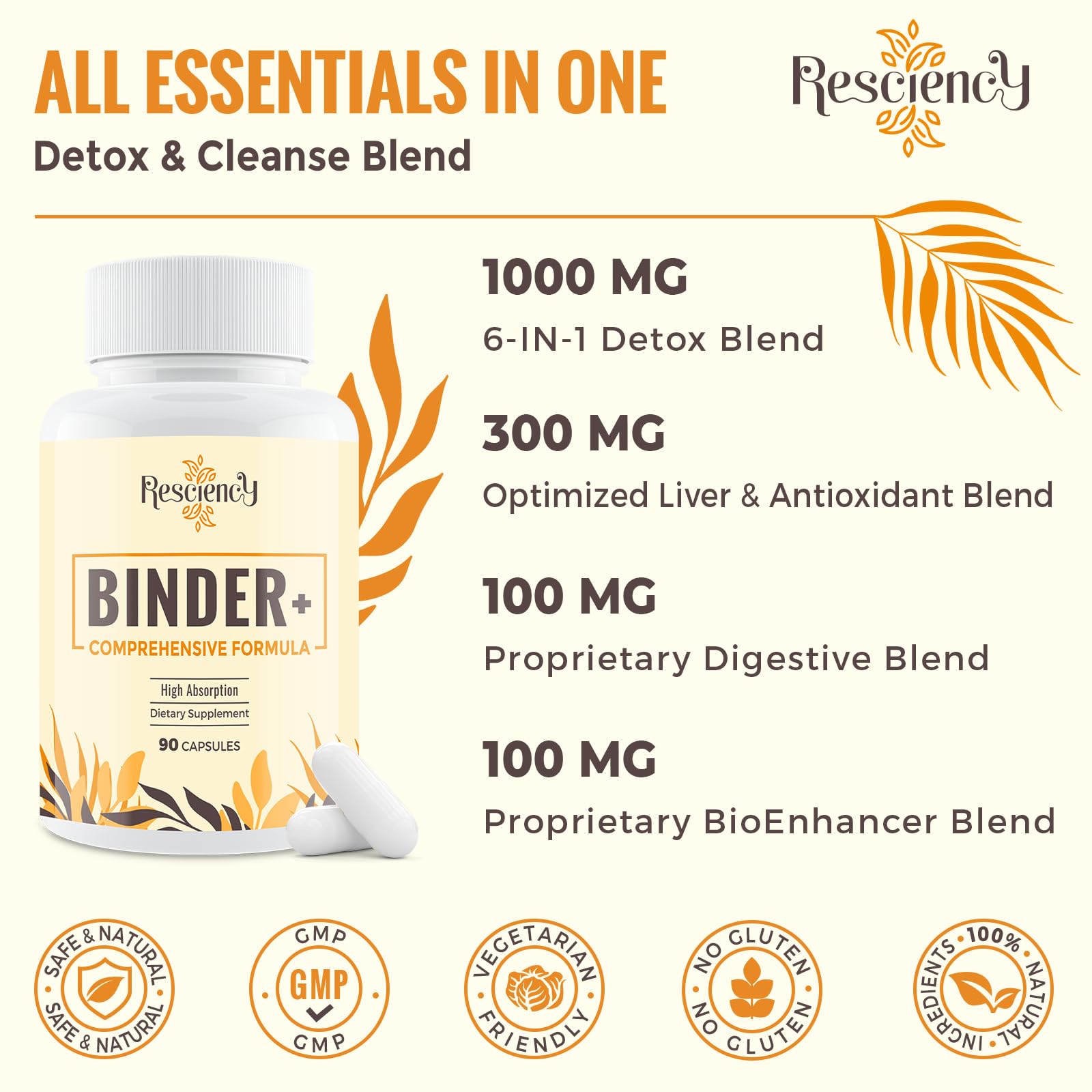 Resciency Detox Binder includes NAC for natural antioxidant pathways