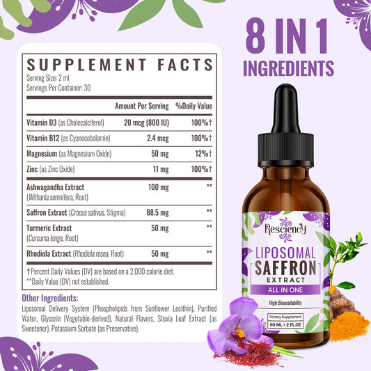 Resciency saffron drops dropper shows precise 2 ml serving