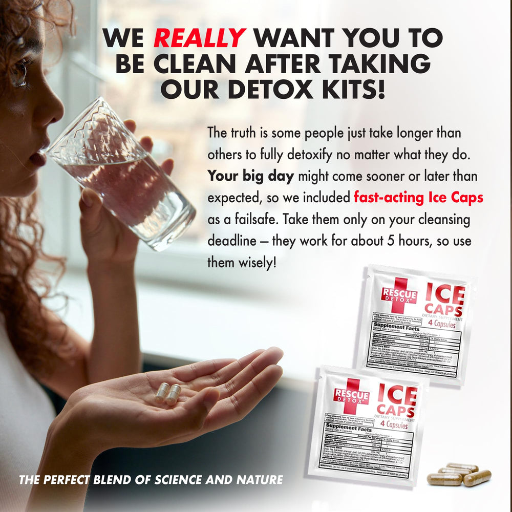 Rescue Detox pour spout setup suggesting precise measurement for each dose.