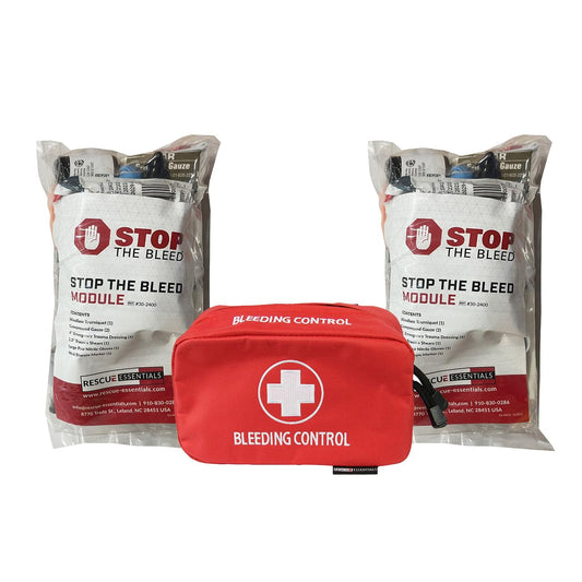 Rescue Essentials Stop the Bleed dual kit front view for quick-readiness in emergencies.