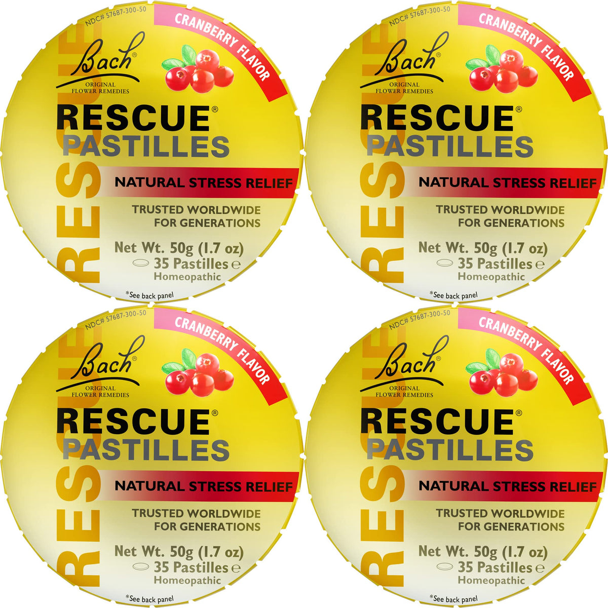 RESCUE Bach Rescue Pastilles Cranberry pack front for on-the-go stress support.