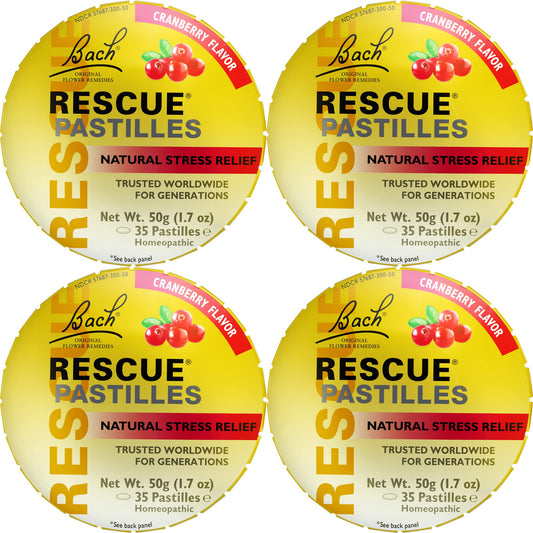 RESCUE Bach Rescue Pastilles Cranberry pack front for on-the-go stress support.