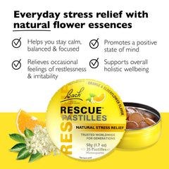 RESCUE pastilles lozenges close-up showing orange elderflower taste and texture