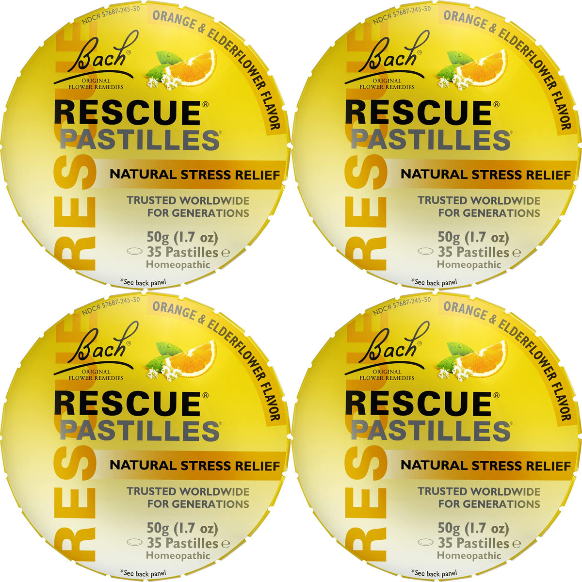 RESCUE pastilles pack for on-the-go calm with orange elderflower flavor
