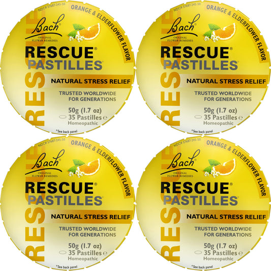 RESCUE pastilles pack for on-the-go calm with orange elderflower flavor