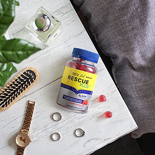 RESCUE PLUS melatonin sleep gummies on nightstand ready for sleep events