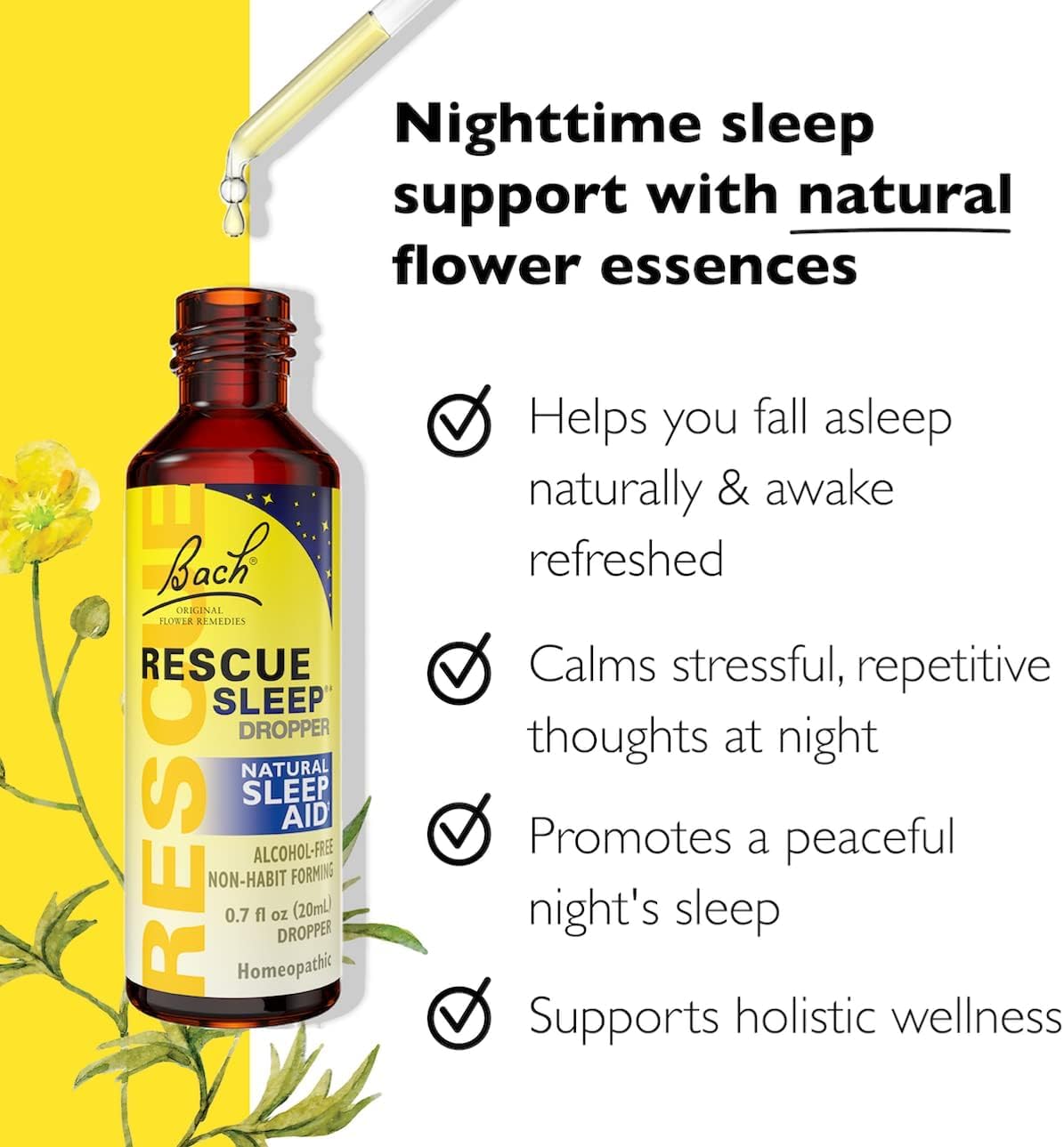 RESCUE Remedy Dropper 20ml bottle delivers non-alcohol stress relief.