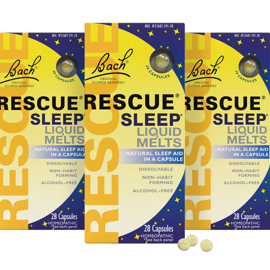 RESCUE Sleep Melts orange vanilla bottle on nightstand for easier wind-down.