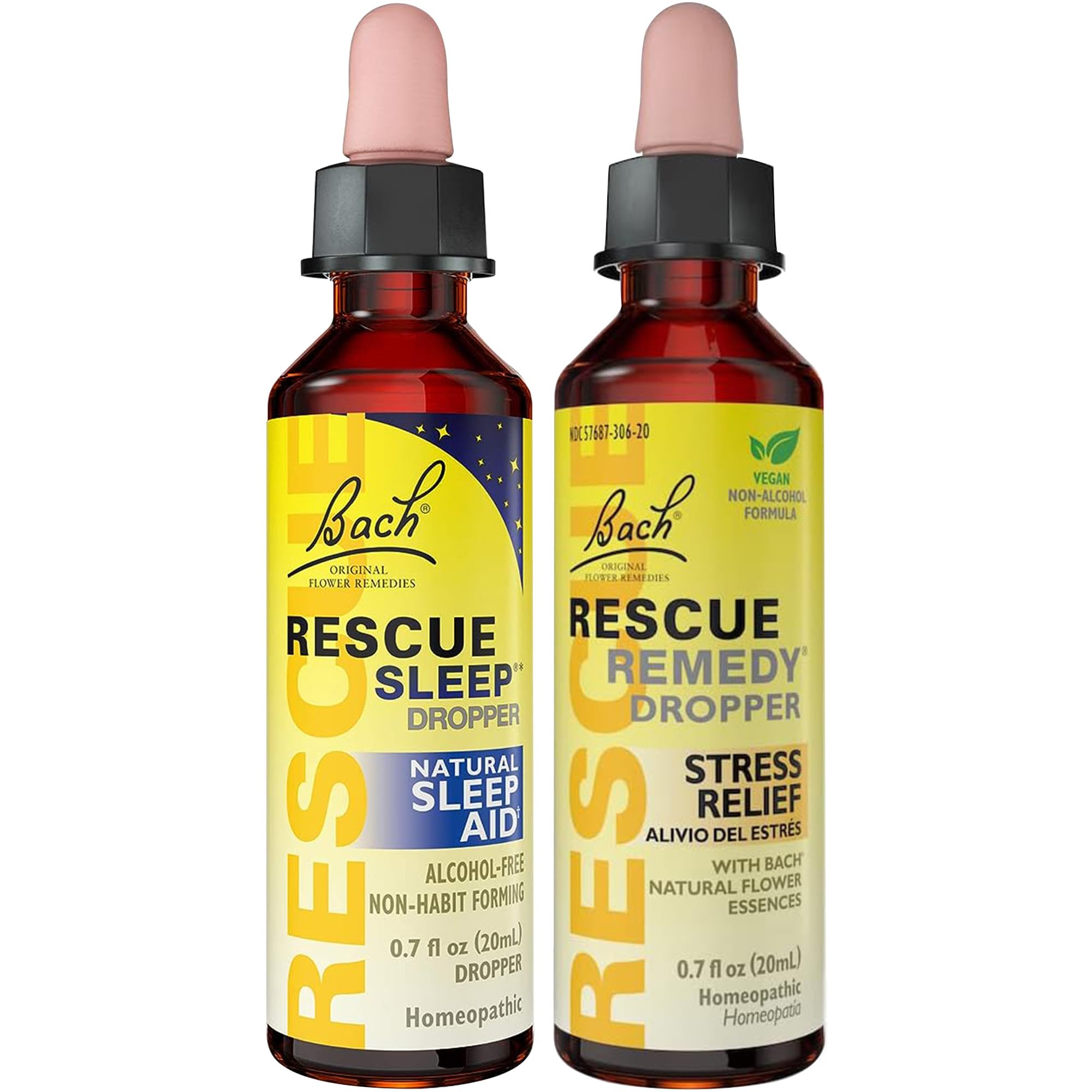 RESCUE stress and sleep bundle box showing both 20ml droppers for all-day support.