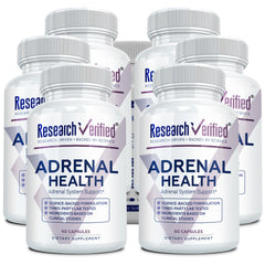 Research Verified Adrenal Support bottle front for daily wellness visualization.