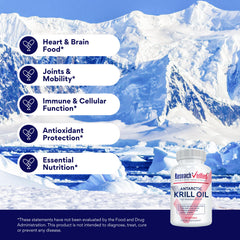 Research Verified Antarctic Krill Oil bottle with glass of water for convenient everyday use.