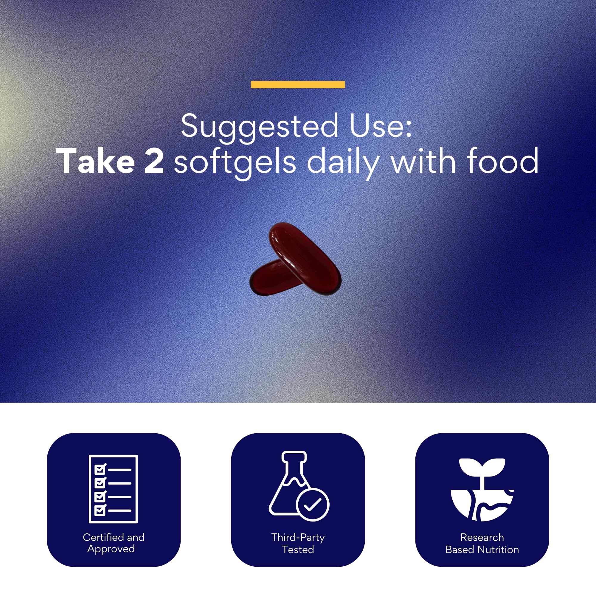 Research Verified Antarctic Krill Oil capsule beside a heart icon suggesting cardiovascular support.