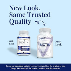 Close-up of Research Verified Biotin tablets highlights vegan-friendly, easy swallowing.
