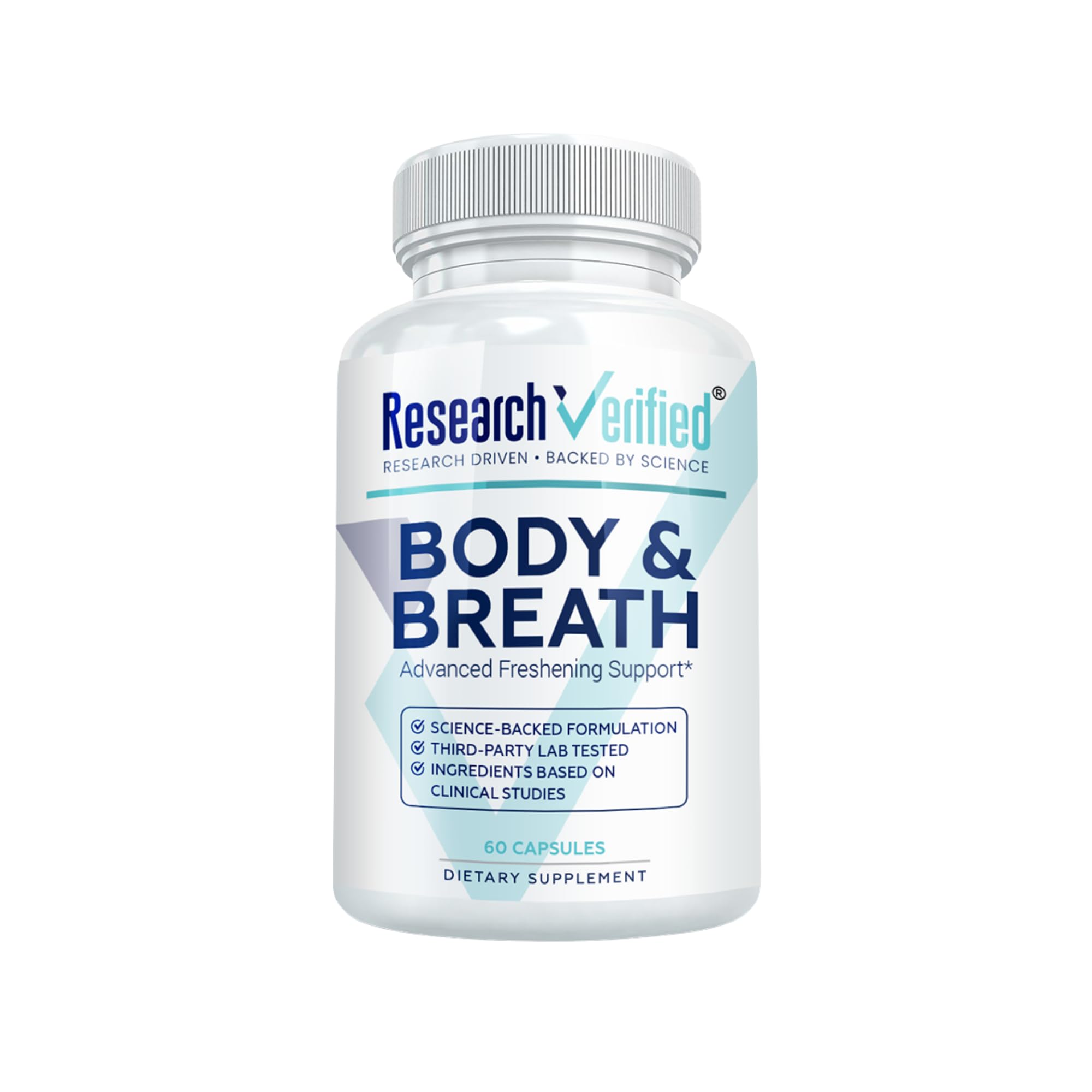 Research Verified body-breath deodorant bottle showcases sleek packaging for daily freshness.
