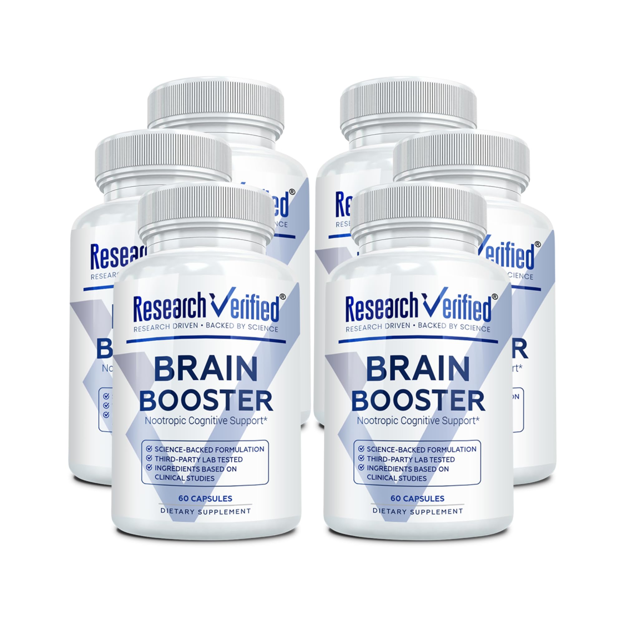 Research Verified Brain Booster bottle front view for cognitive support.