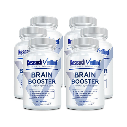 Research Verified Brain Booster bottle front view for cognitive support.