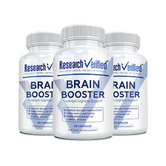 Research Verified Brain Booster bottle for daily memory and focus support.