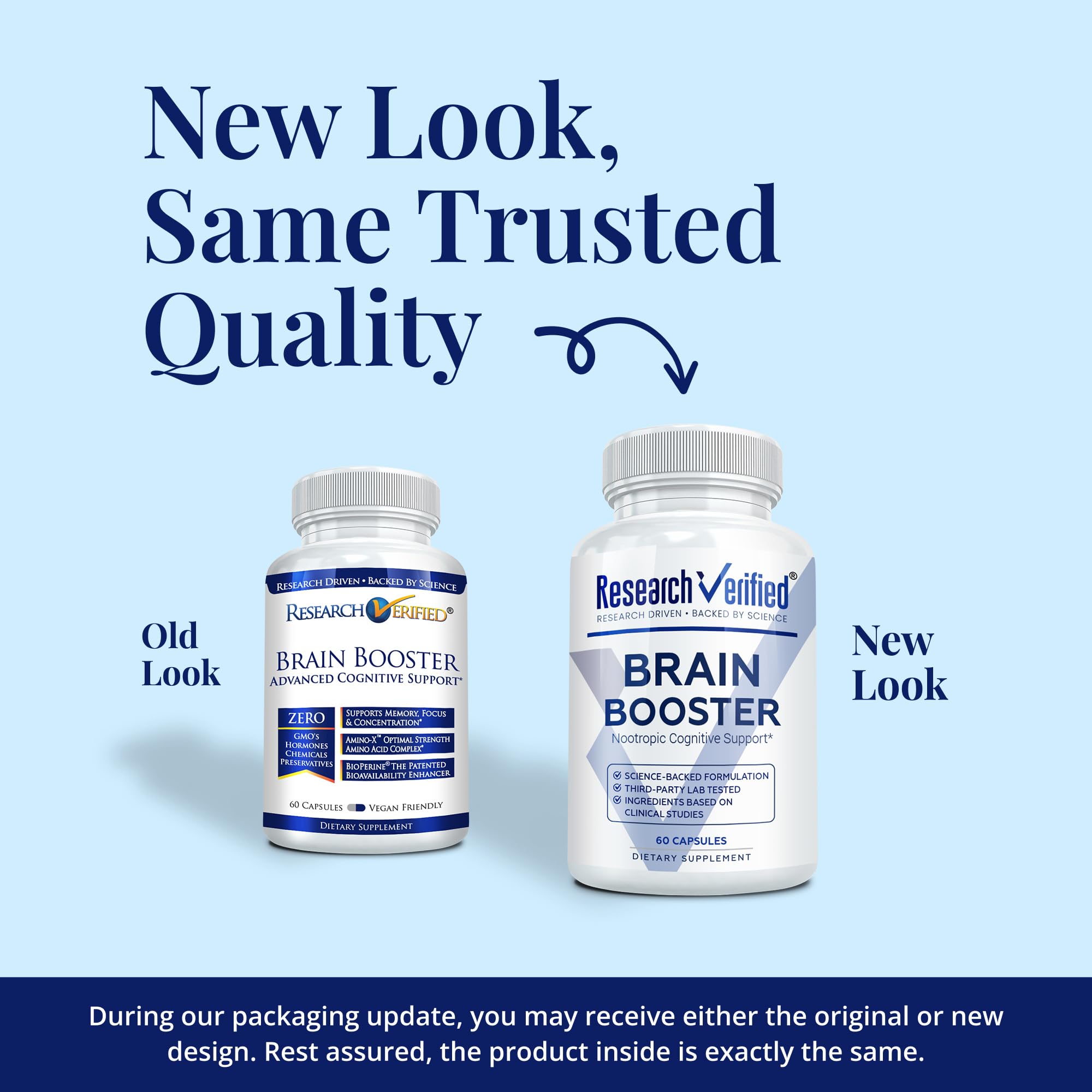 Research Verified Brain Booster at a desk implies concentration support.