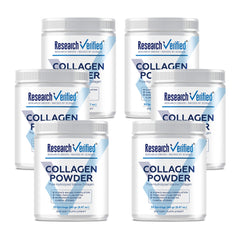 Research Verified Collagen Powder bottle showcases unflavored marine peptides for skin hydration and elasticity.