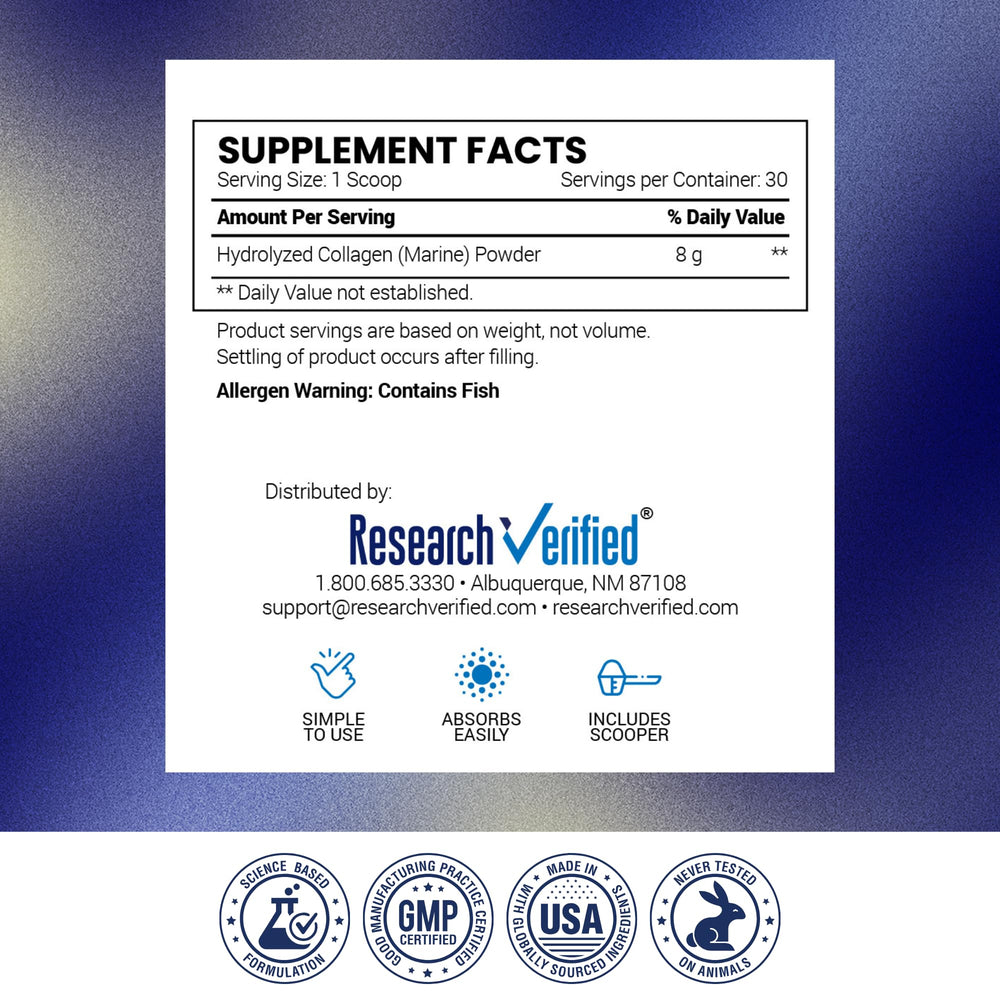 Research Verified Collagen Powder healthy-hair close-up hints at improved hair strength.