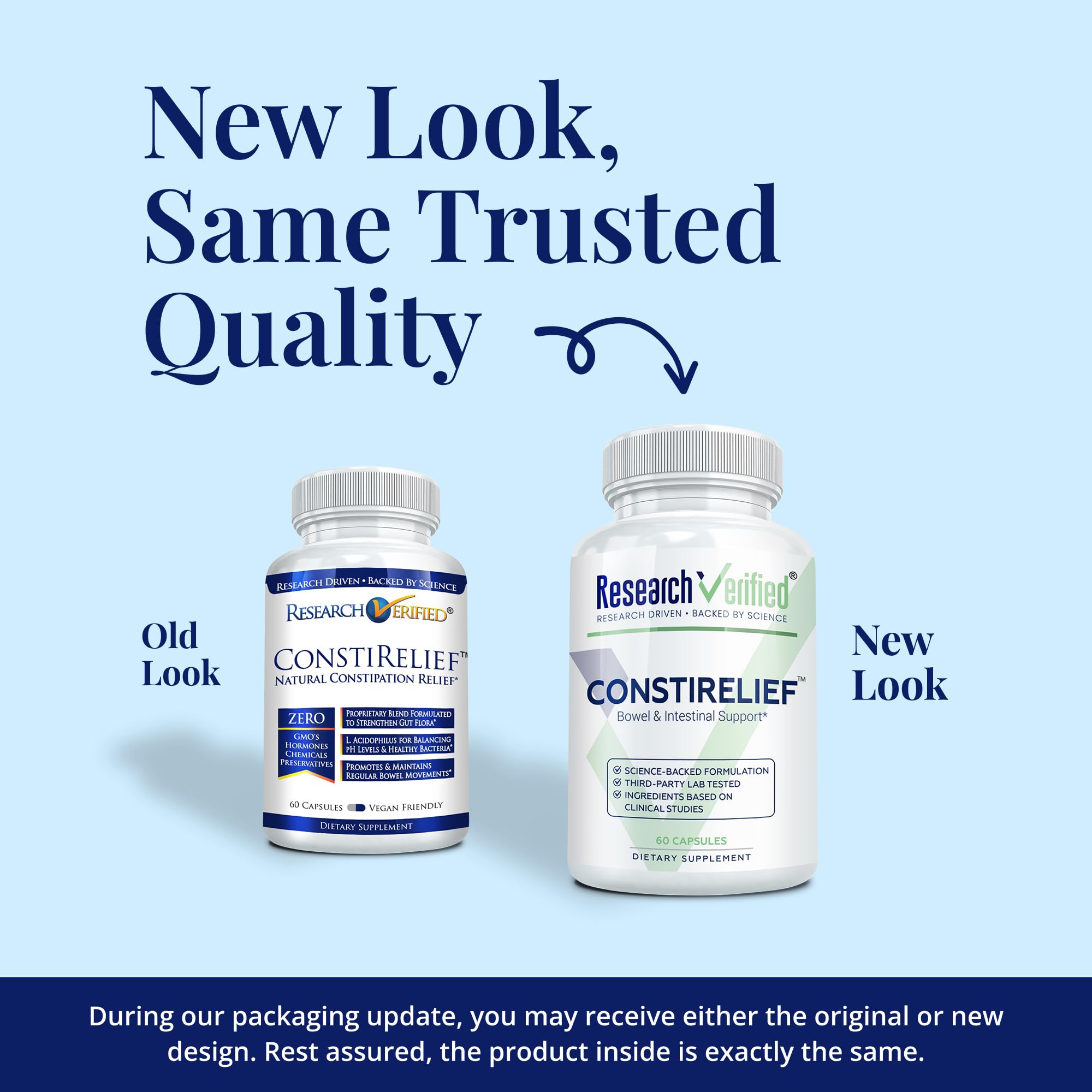 ConstiRelief bottle back label with transparent ingredient details