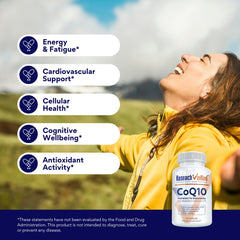 Research Verified CoQ10 bottle nutrition label provides potency details.