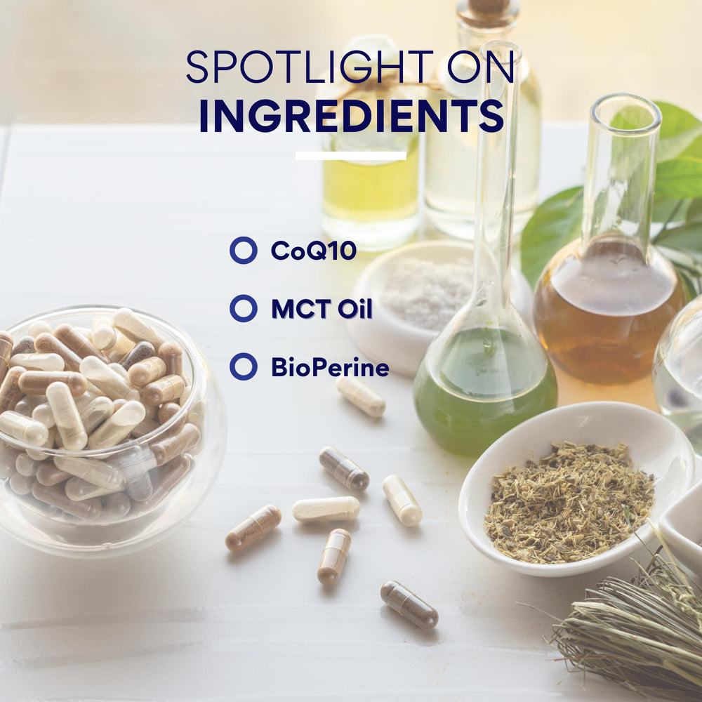 Research Verified CoQ10 bottle image conveys USA-made production.