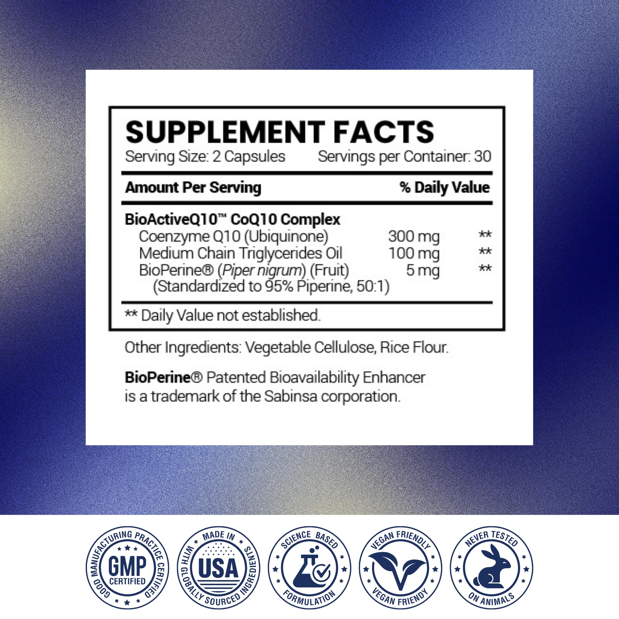 Research Verified CoQ10 bottle with glass of water suggests easy daily intake.
