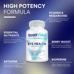 Research Verified Eye Health bottle being poured into a hand for easy daily intake