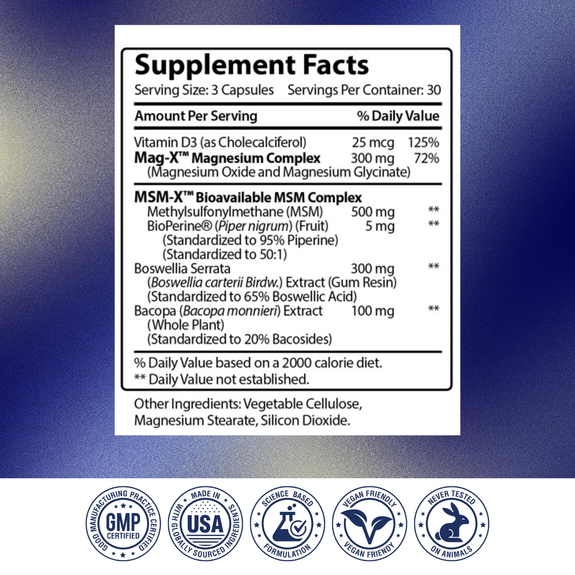 USA-made GMP facility seal on Research Verified Fibro Support packaging
