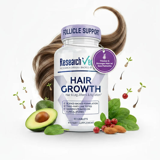 Research Verified Hair Growth Support bottle front view for daily hair health considerations.