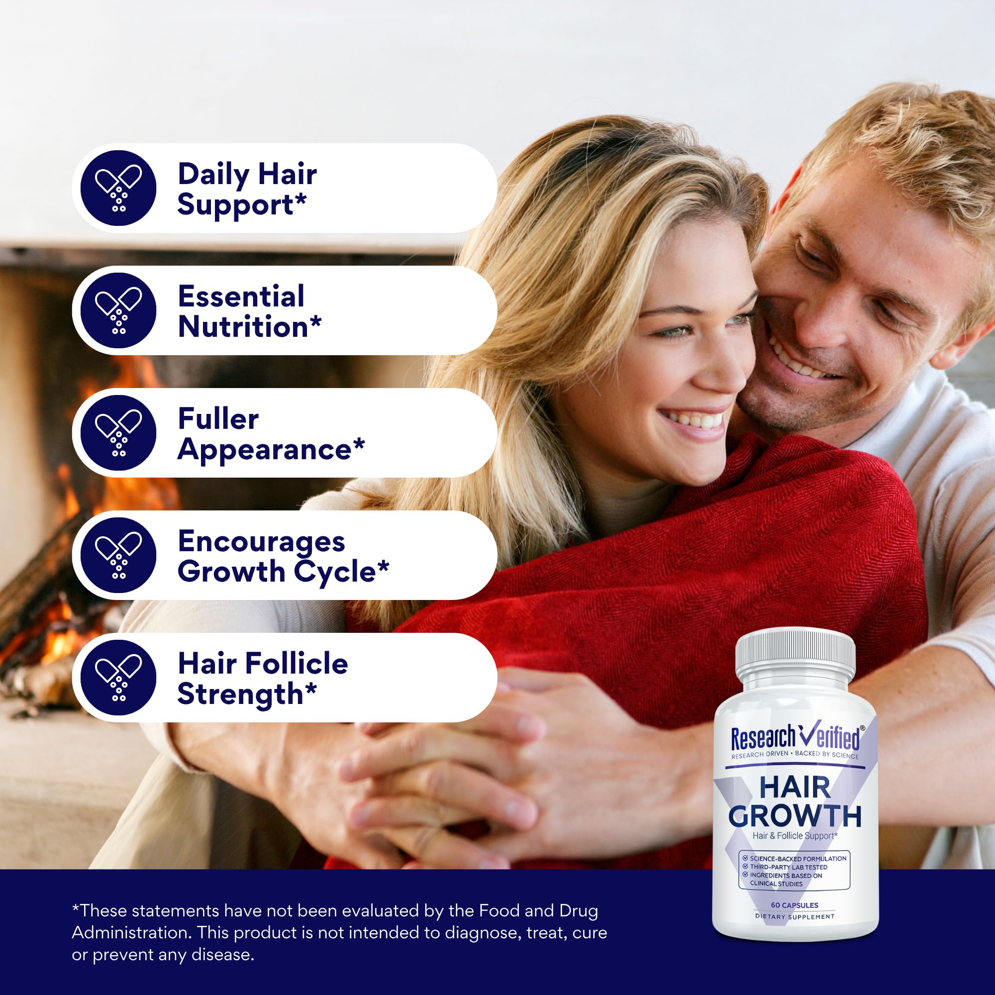 Research Verified Hair Growth Support packaging on a clean surface for lifestyle consideration.
