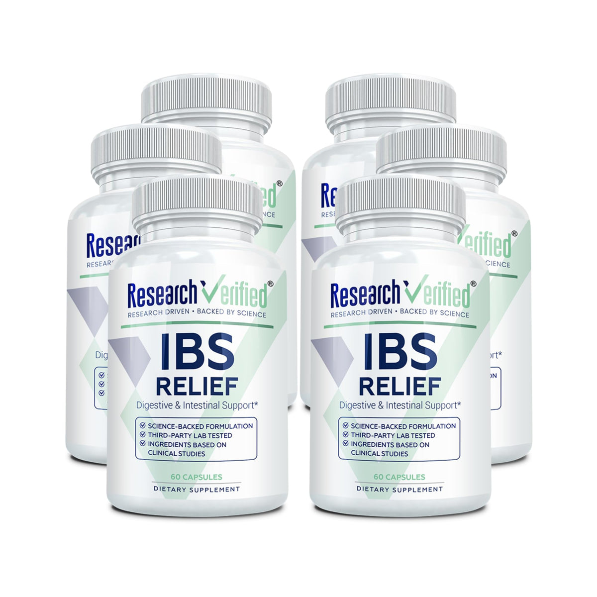 Research Verified IBS Relief enzymes image highlighting DigestX Complex for digestion support after meals.