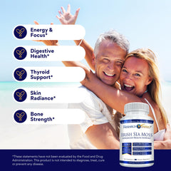 Research Verified Irish Sea Moss capsules closeup in a 180-count bottle