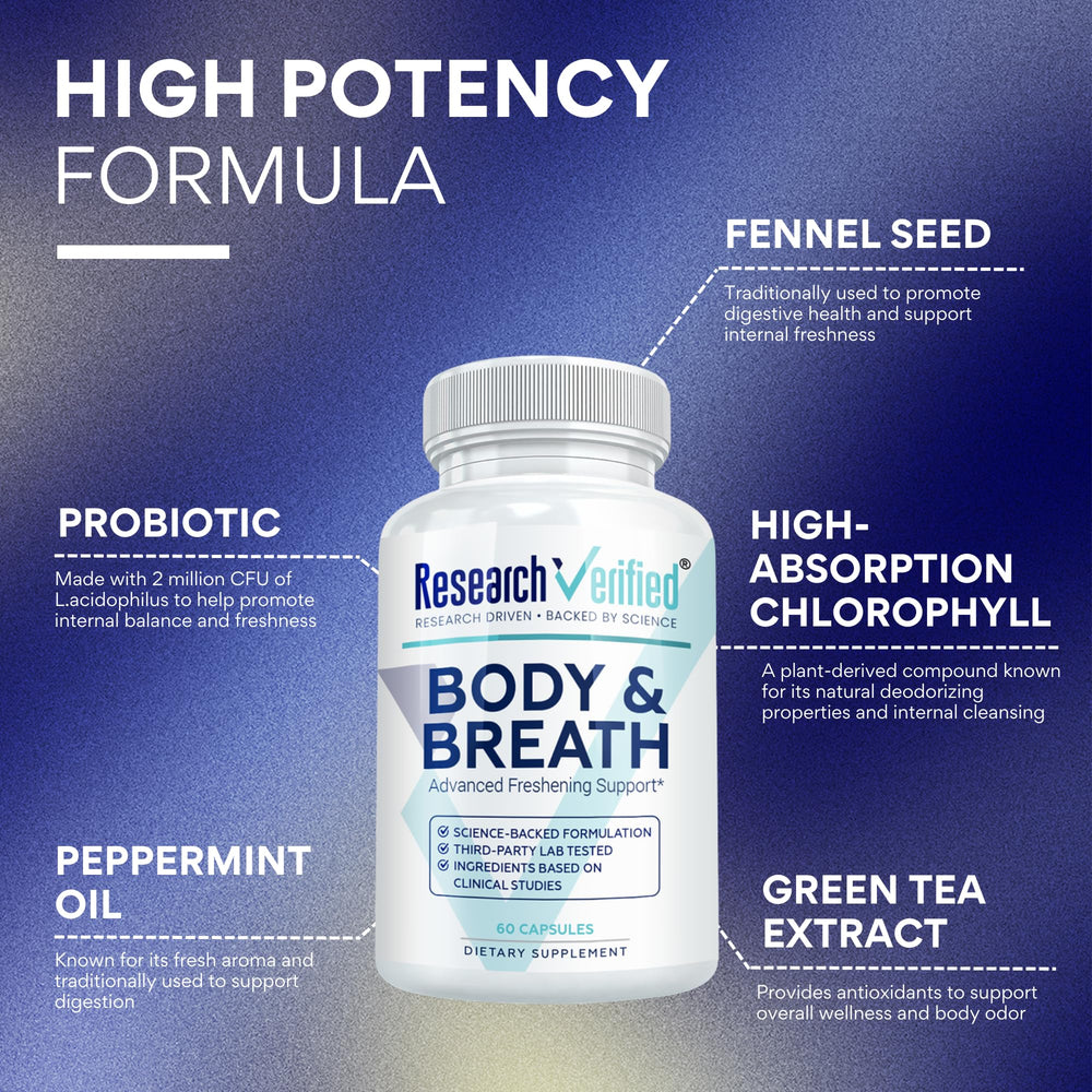 Research Verified L.acidophilus probiotic capsule promoting balanced bacteria and breath health.
