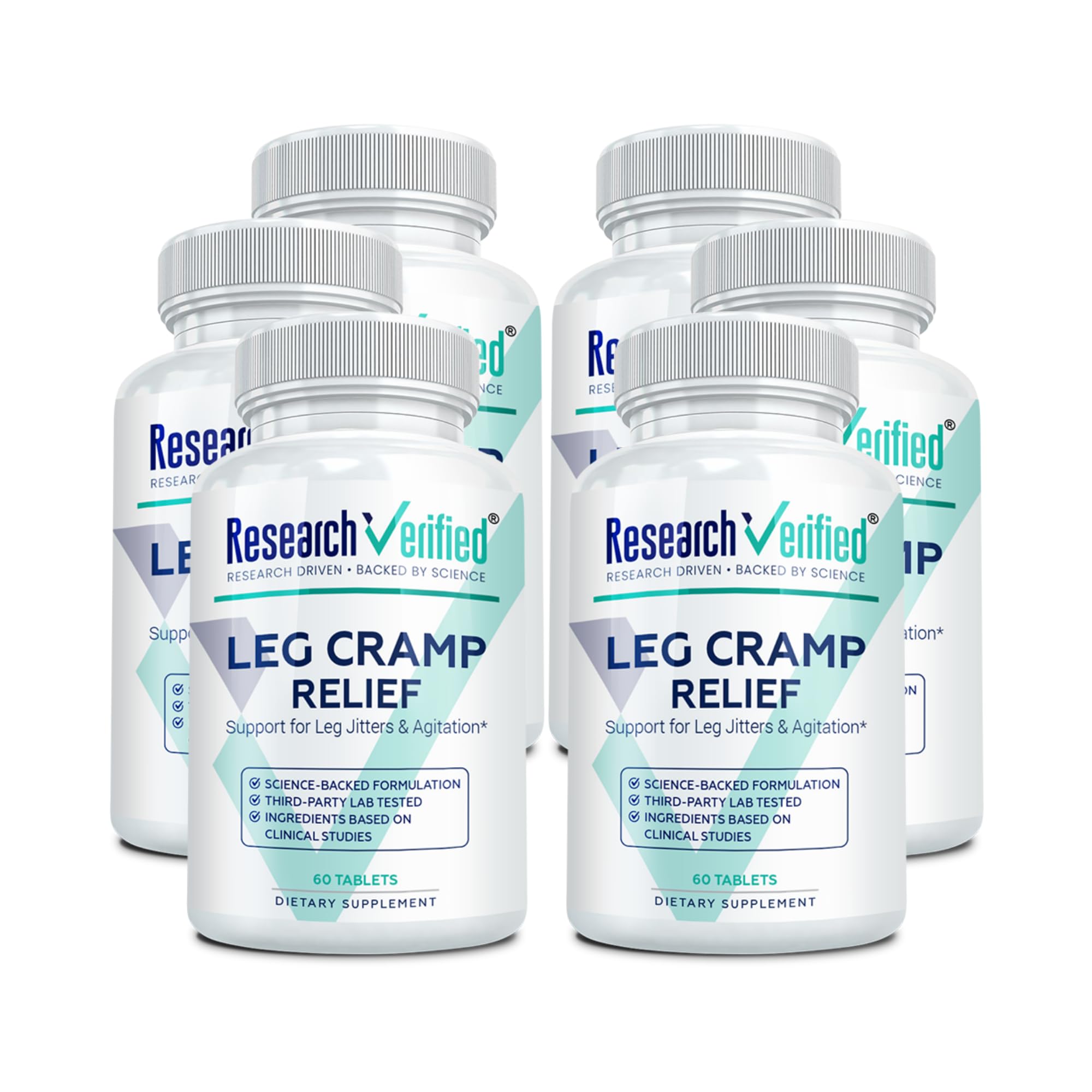 Research Verified Leg Cramps bottle front view showing vegan daily support