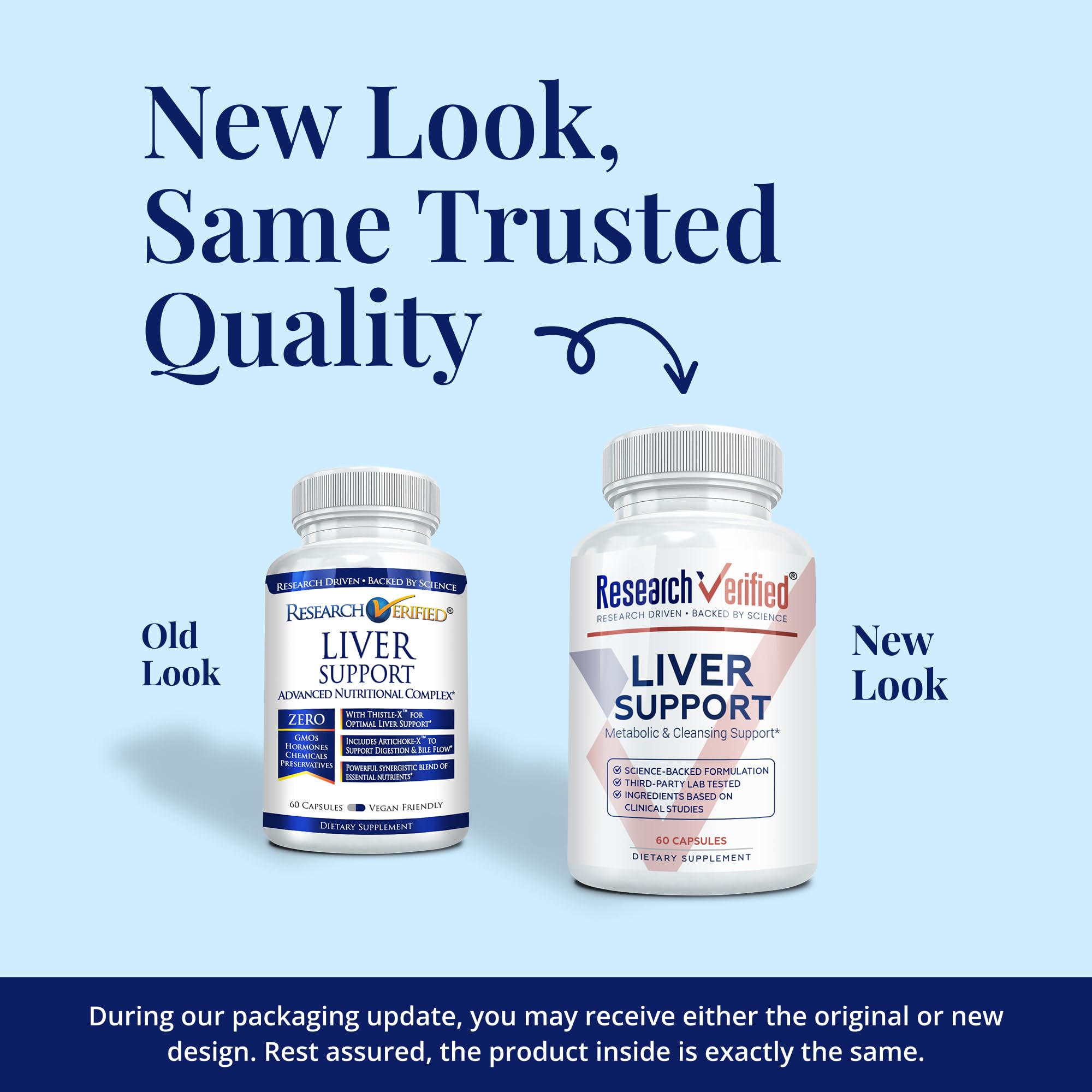 Research Verified Liver Support bottle label close-up featuring Artichoke-X and liposomal technology