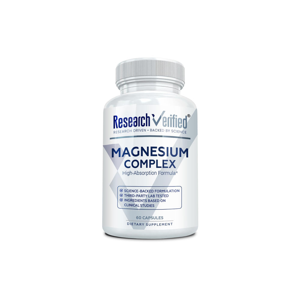 Research Verified Magnesium Complex bottle displaying easy daily magnesium support.