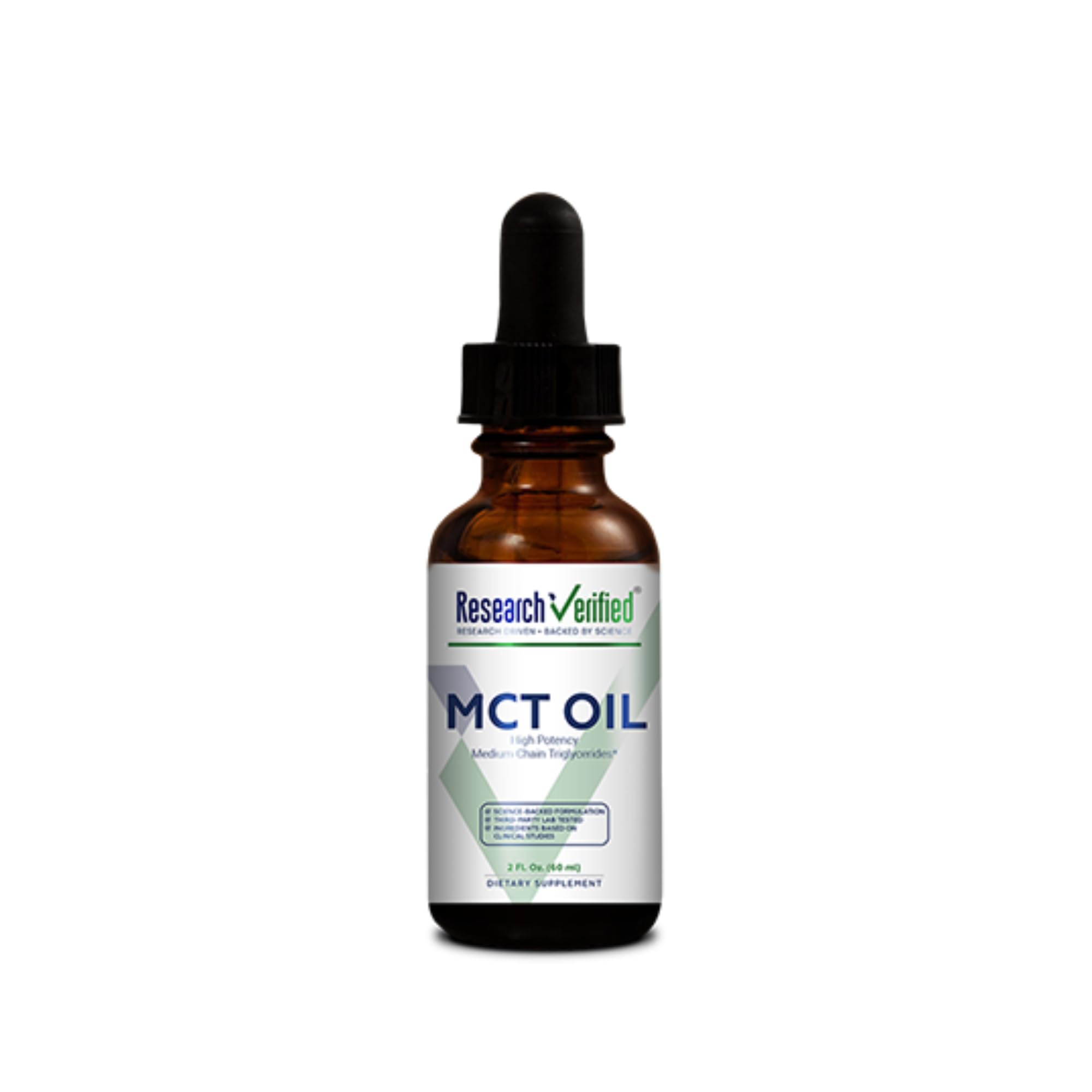 Research Verified MCT Oil bottle on a clean surface, ready for daily use