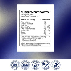 Packaging design of Research Verified MCT Oil highlighting purity